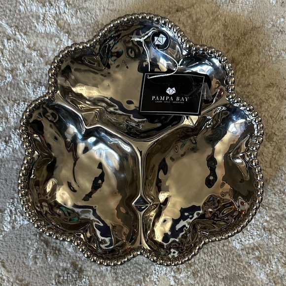 New Pampa Bay Verona Porcelain 3-Section Bowl, SilverNew with tags